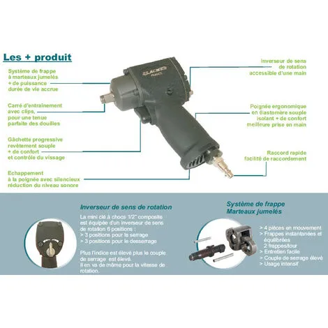 Lacme - Clé à Chocs Pneumatique Extra Courte 1/2 680Nm 2 Lacme - Clé à Chocs Pneumatique Extra Courte 1/2 680Nm – Image 2